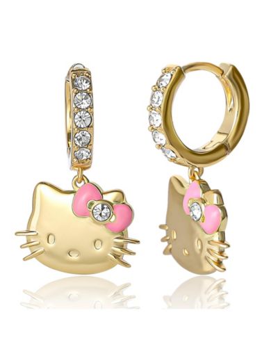 Sanrio Hello Kitty Pave Charm Dangle Hoop Earrings