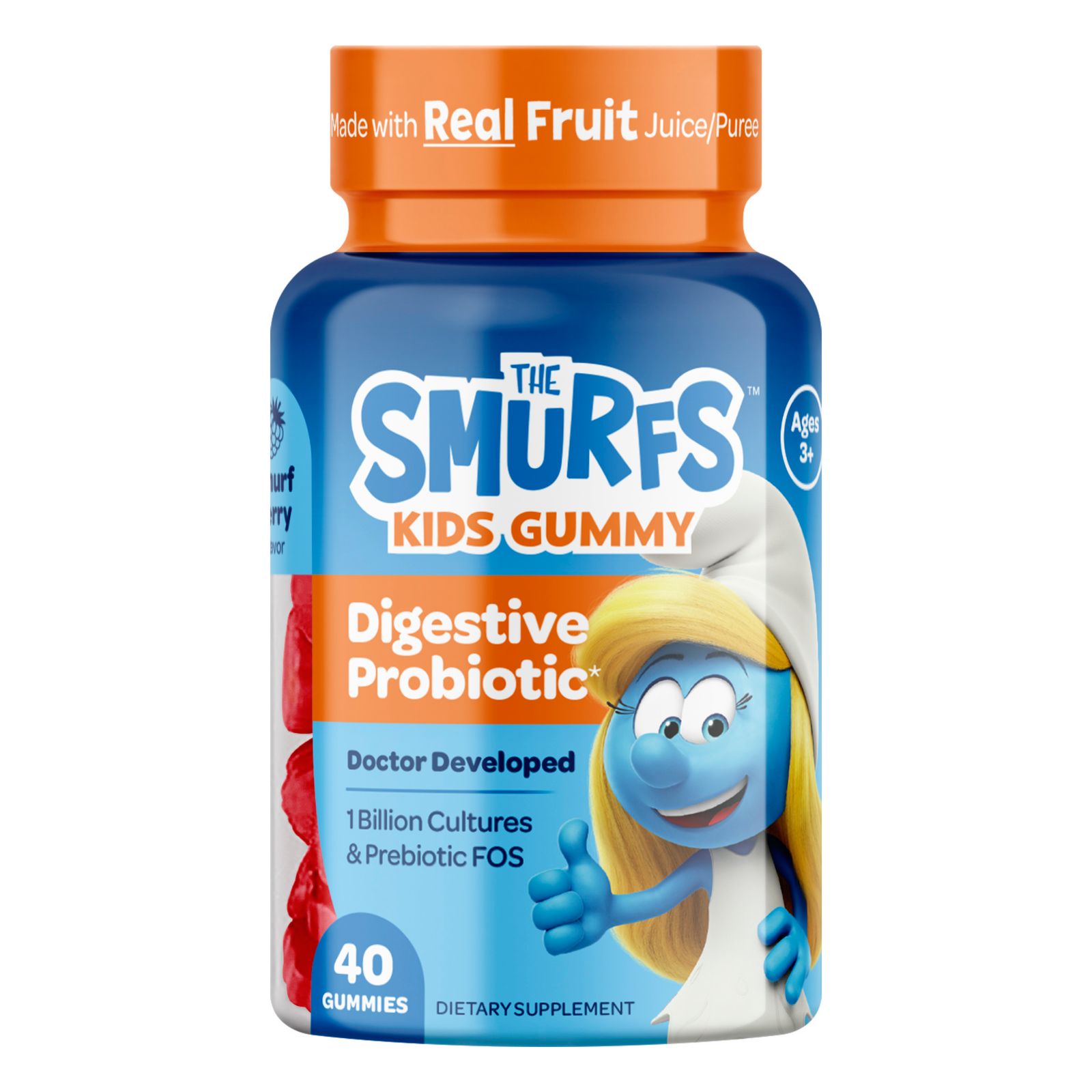 Витаминные мармеладки Smurfs Digestive Probiotic Kids, мультивитамины для пищеварения и иммунитета, со вкусом ягод, 40 шт