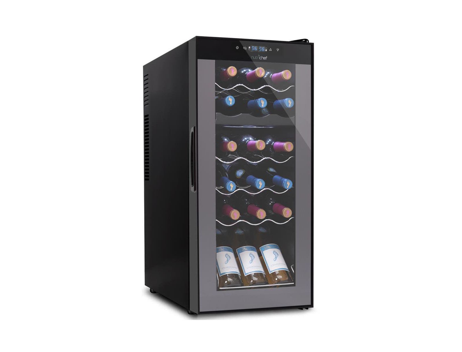 NutriChef 18-Bottle Dual-Zone Wine Cooler with Digital Touch Controls, Airtight Seal & Standing Bottle Storage