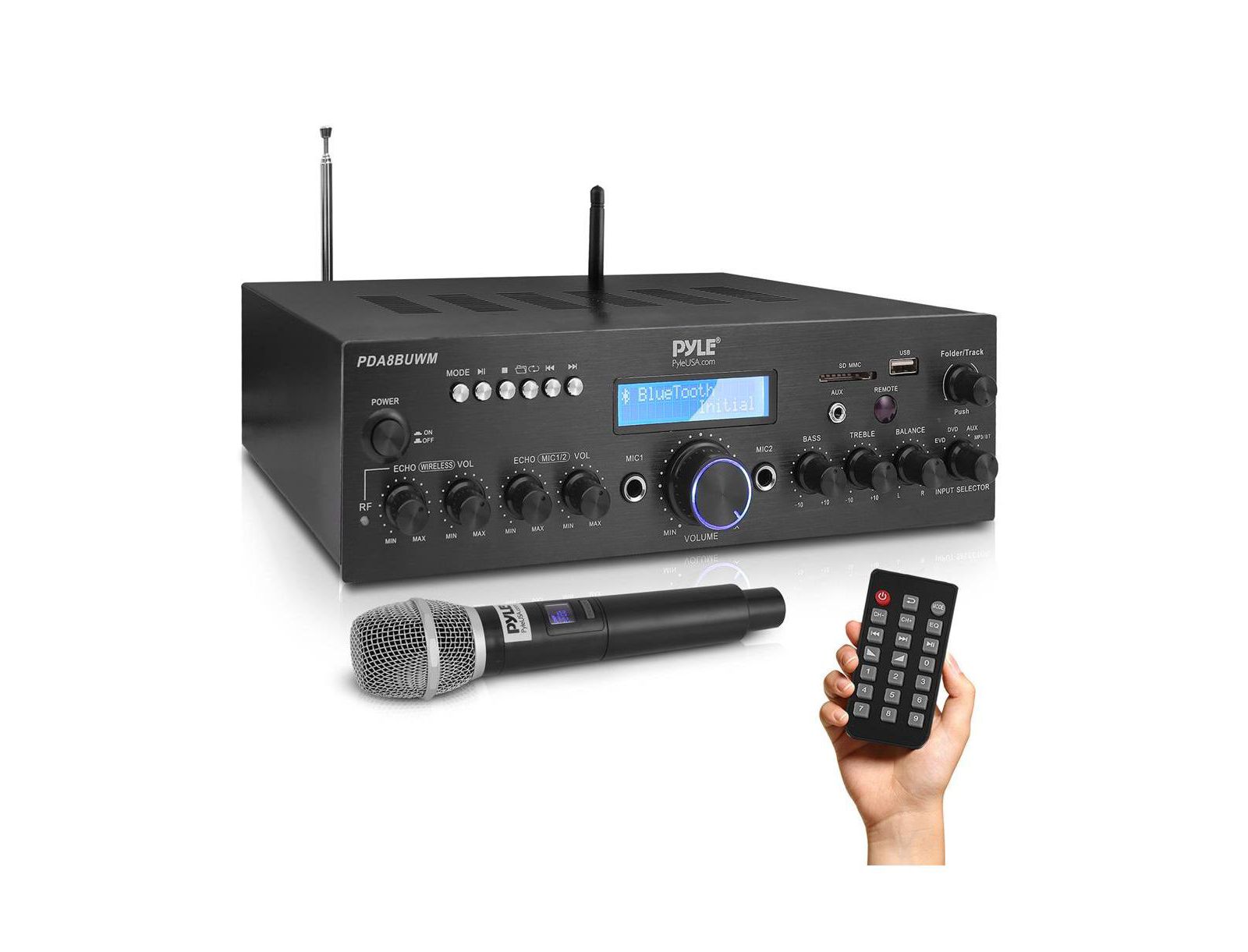 Pyle 2-Channel 200W UHF Wireless Microphone Stereo Amplifier Receiver