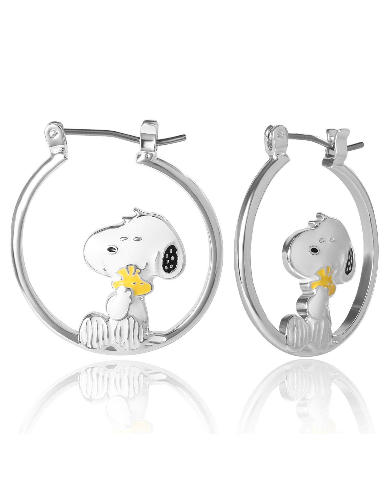 Серьги-кольцо Peanuts Snoopy Hugging Woodstock Enamel