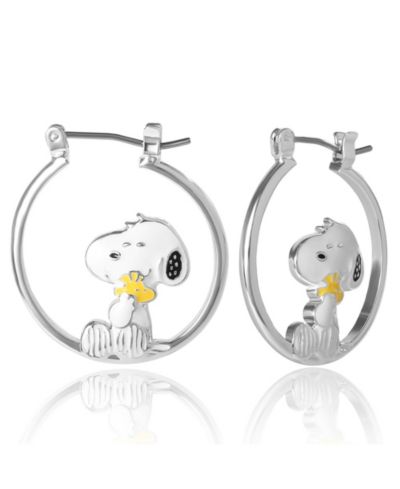 Серьги-кольцо Peanuts Snoopy Hugging Woodstock Enamel