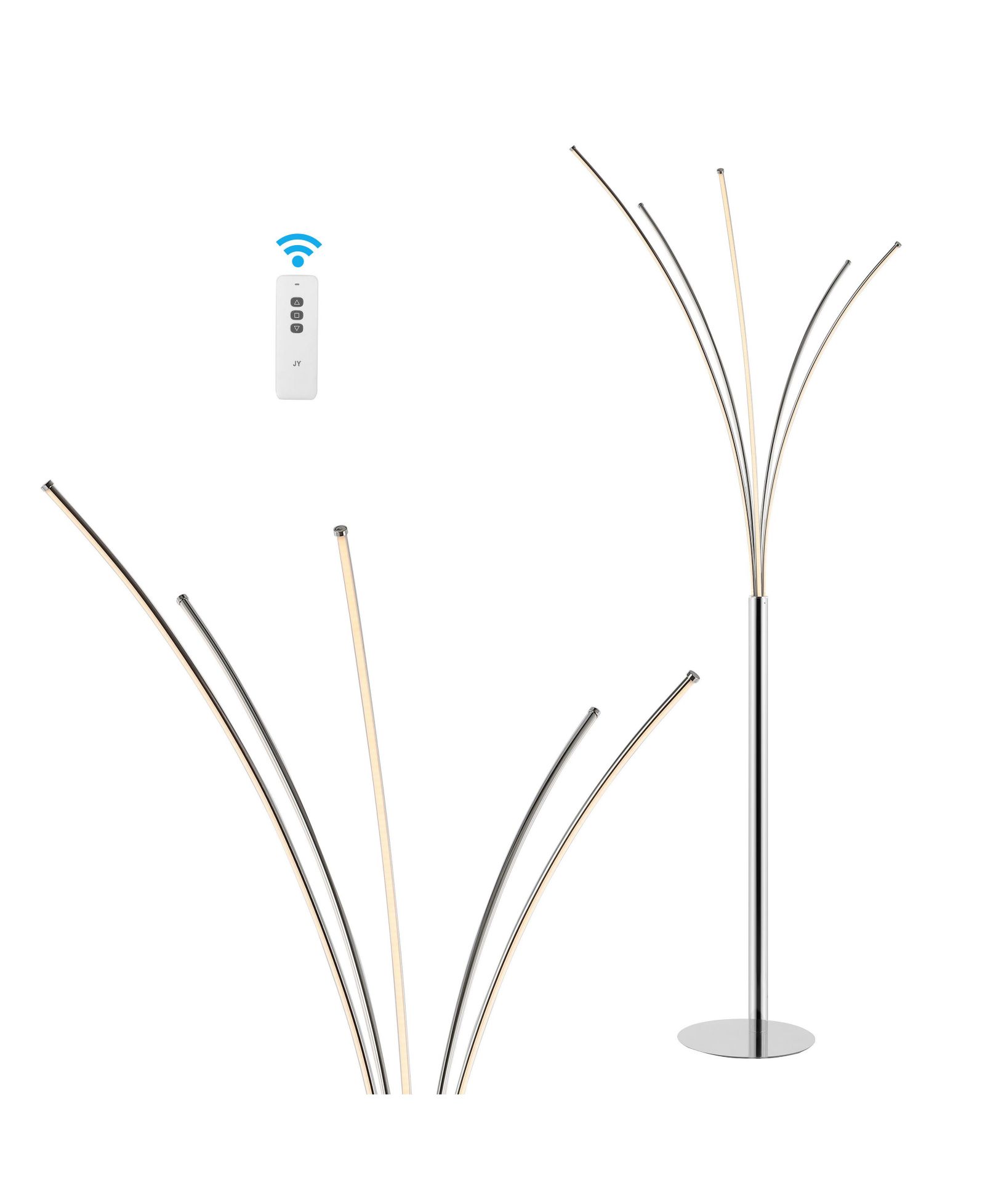 Fuochi Modern Minimalist Metal 5-Branch Arc Dimmable Integrated LED Floor Lamp with Remote Control