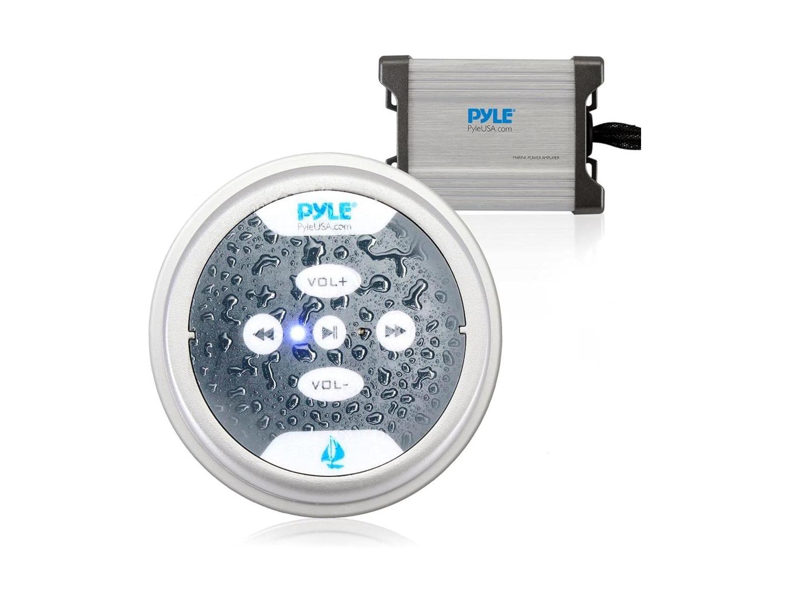 Комплект морского усилителя Pyle 2-Ch. Bluetooth, водонепроницаемый, 600 Watt, Silver