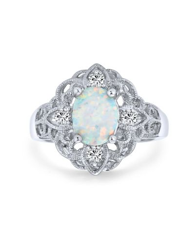 Bling Jewelry винтажное кольцо с белым овальным искусственным опалом из серебра .925