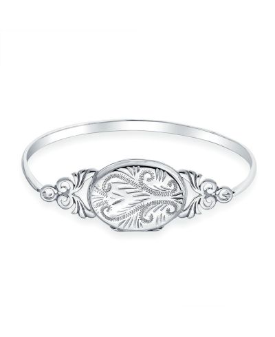 Bling Jewelry Vintage Style Locket Bangle Bracelet Photo Keepsake .925 Sterling Silver