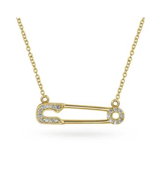 Подвеска-кулон Bling Jewelry Safety Pin с акцентом CZ из серебра с золотым покрытием
