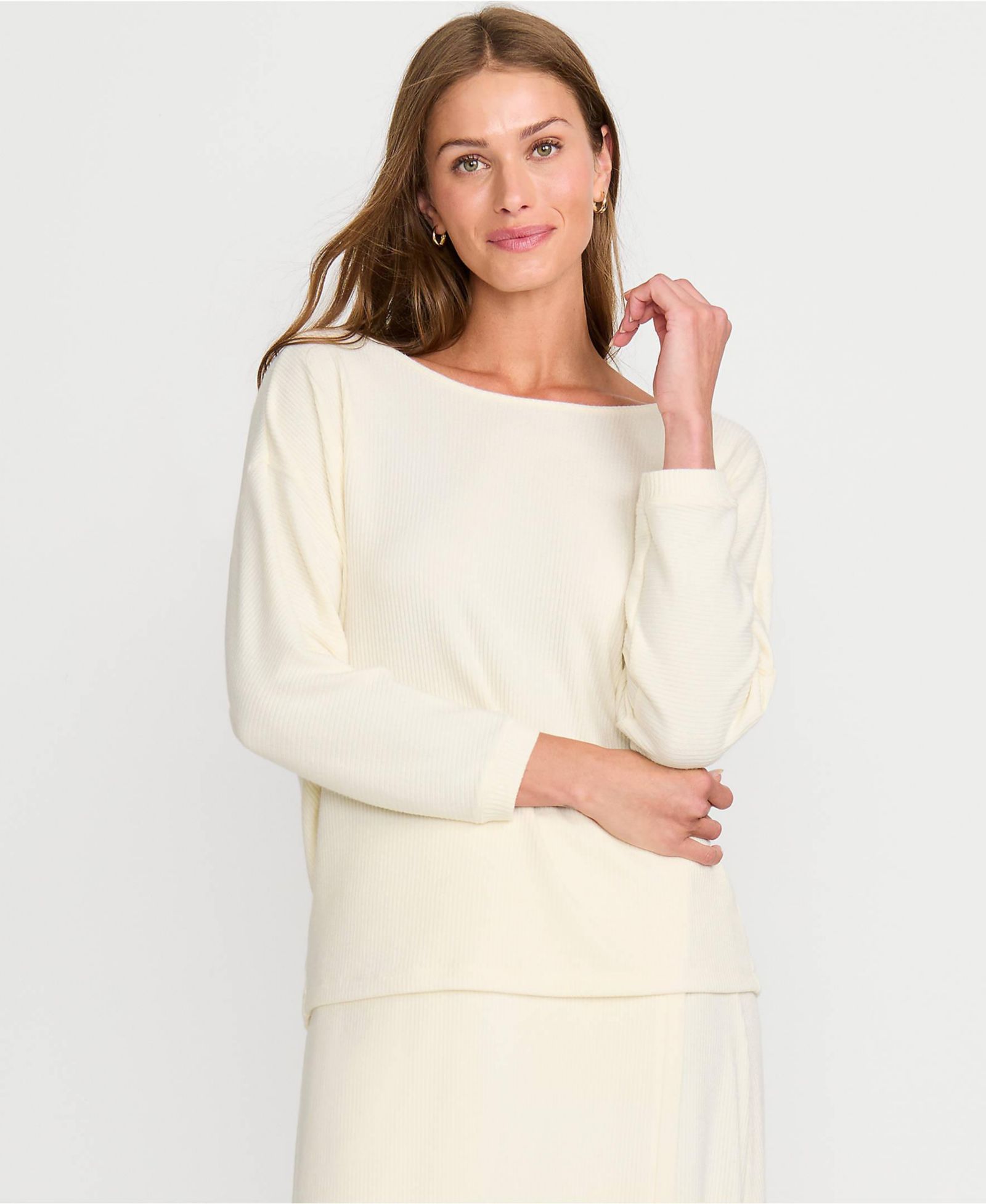 Lands' End Women's 3/4 Sleeve Cozy Rib Dolman Top