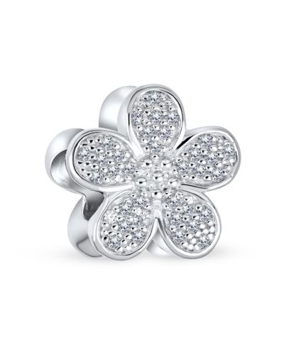 Bling Jewelry Подвеска-бусина в форме цветка Daisy из серебра.925 Sterling Silver с прозрачными камнями CZ Pave для браслета