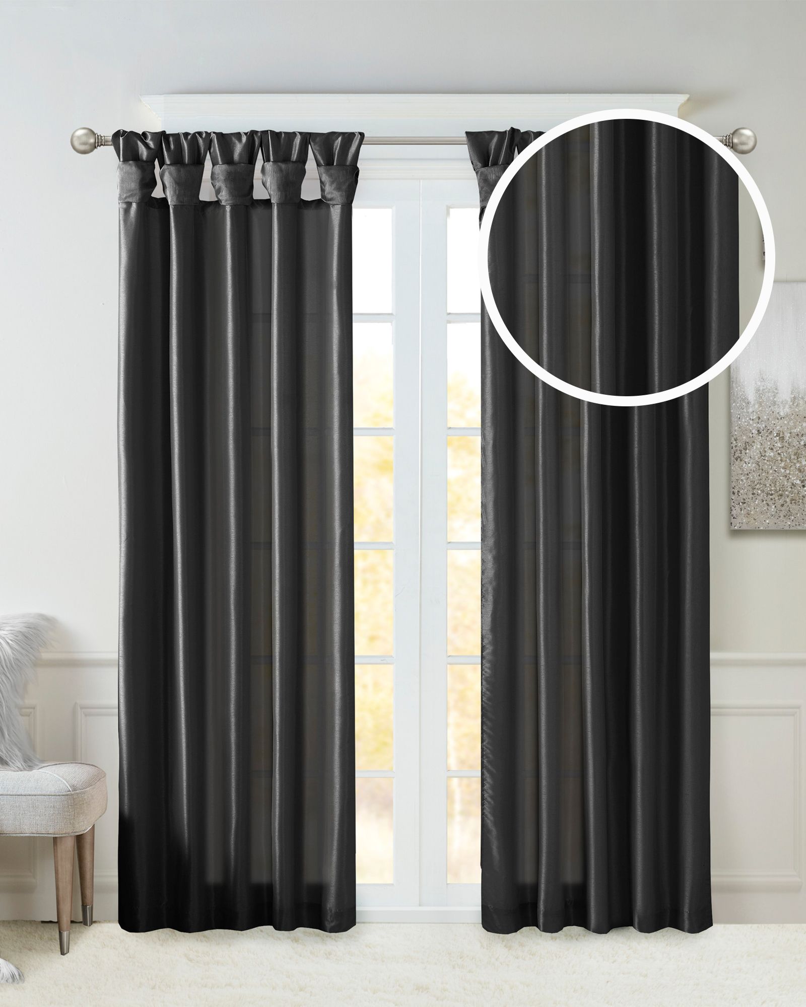 Madison Park Emilia Twist Tab Lined Window Curtain Panel, Single Curtain with Privacy Lining, 84-inch length Single Curtain, Width 50 length 84 inches