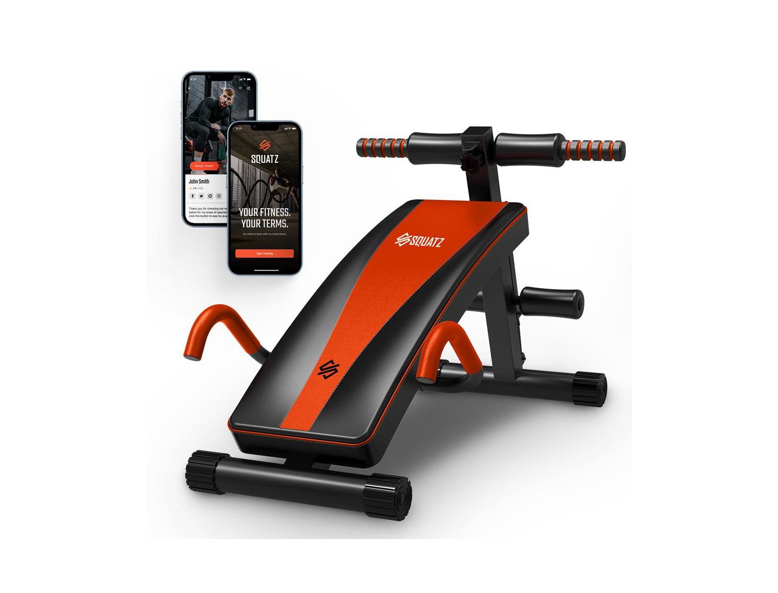 SQUATZ Supine Board with Handrail, Multifunctional Abdominal Retractor for Sit-Up Fitness