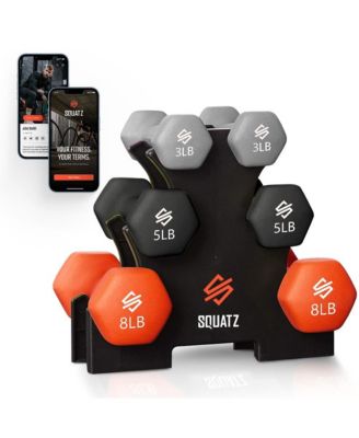 SQUATZ Neoprene Dumbbell Set With Stand, 30 lb Total Weight