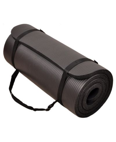 Signature Fitness 1" Extra Thick Exercise Fitness Yoga Mat w/ Carry Strap, Black