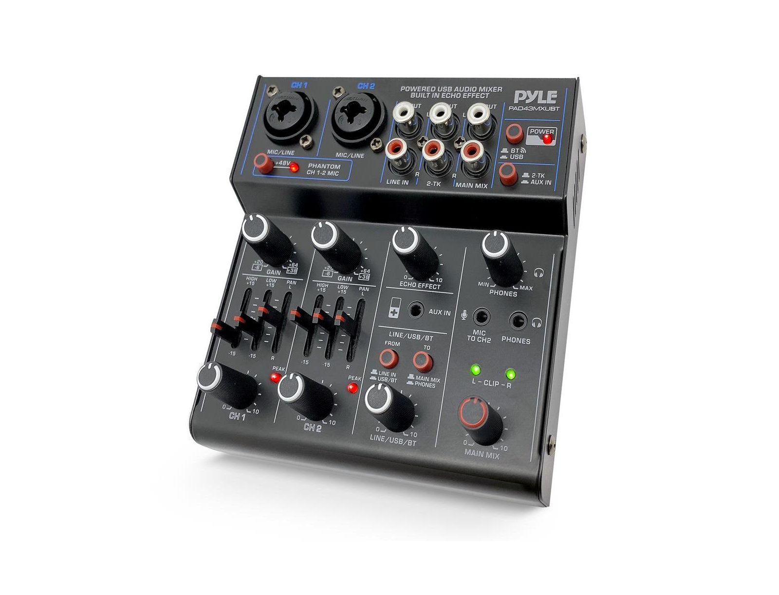Pyle Compact 4-Channel Bluetooth USB Audio Interface DJ Mixer