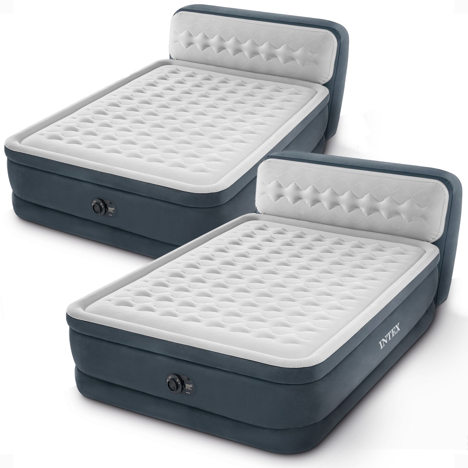 Intex Dura Beam Ultra Plush Headboard Airbed w/Built In Pump, Queen (2 Pack)