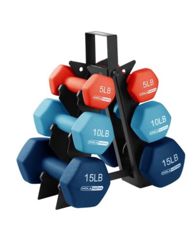 Набор гантелей HolaHatha Neoprene с подставкой, 5, 10 и 15 Pound
