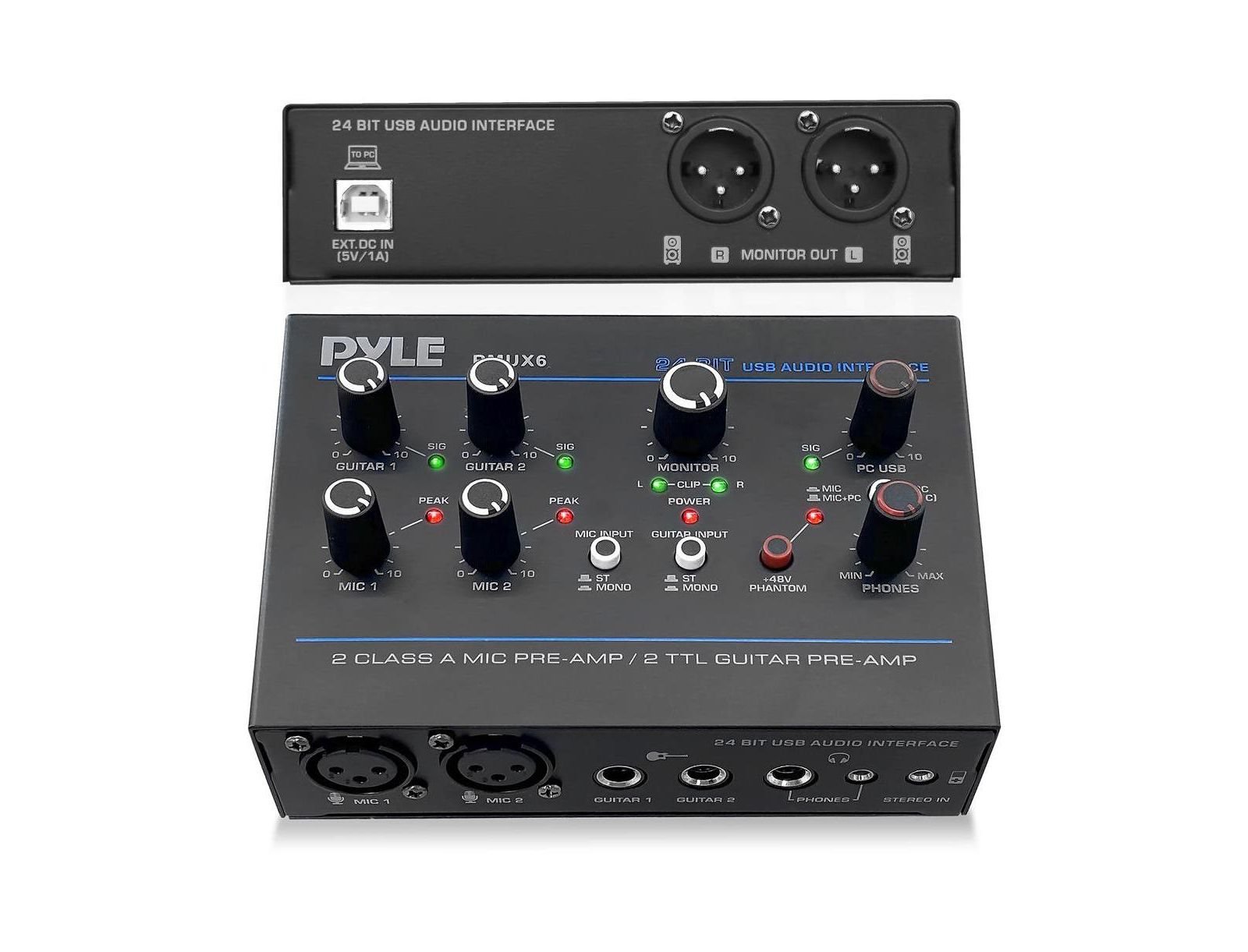 Pyle Professional Portable 24-Bit 48kHz USB Audio Interface, Compatible with Computers