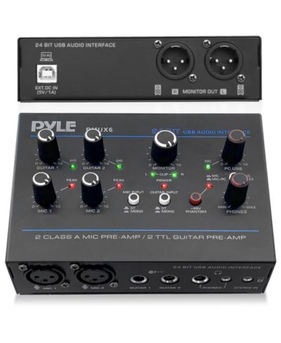 Pyle Professional USB аудиоинтерфейс с входами MIC/LINE, Guitar, AUX и RCA