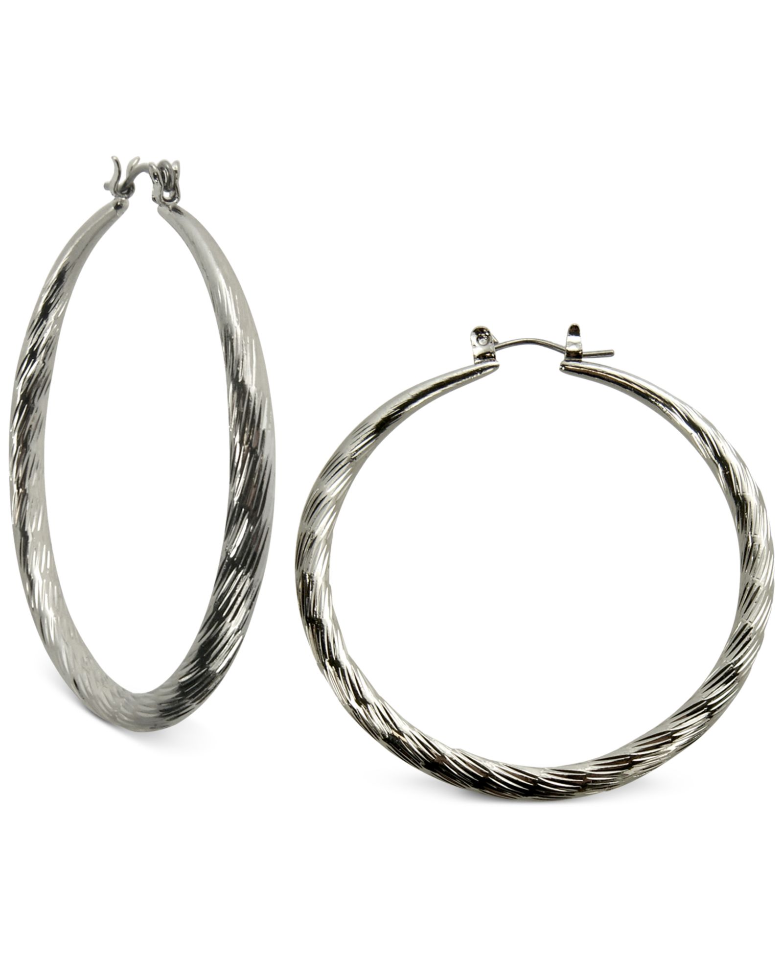 Серьги-кольца GUESS Silver-Tone 2" Textured Hoop