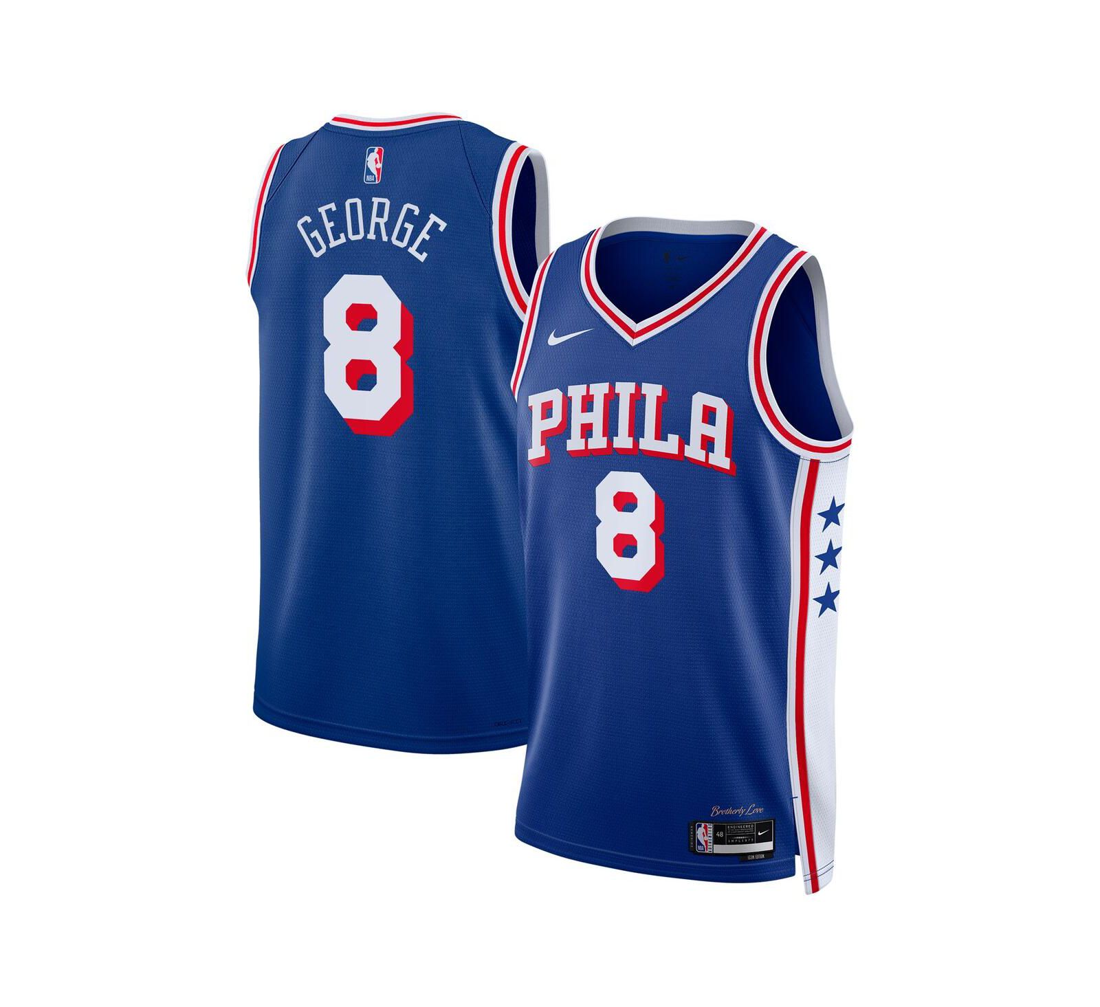 Nike Мужской и Женский джерси Paul George Philadelphia 76ers 2024 Swingman