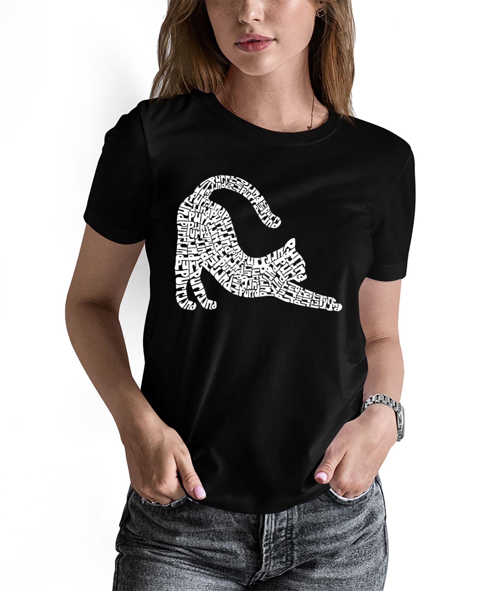 Женская футболка LA Pop Art Stretching Cat Word Art