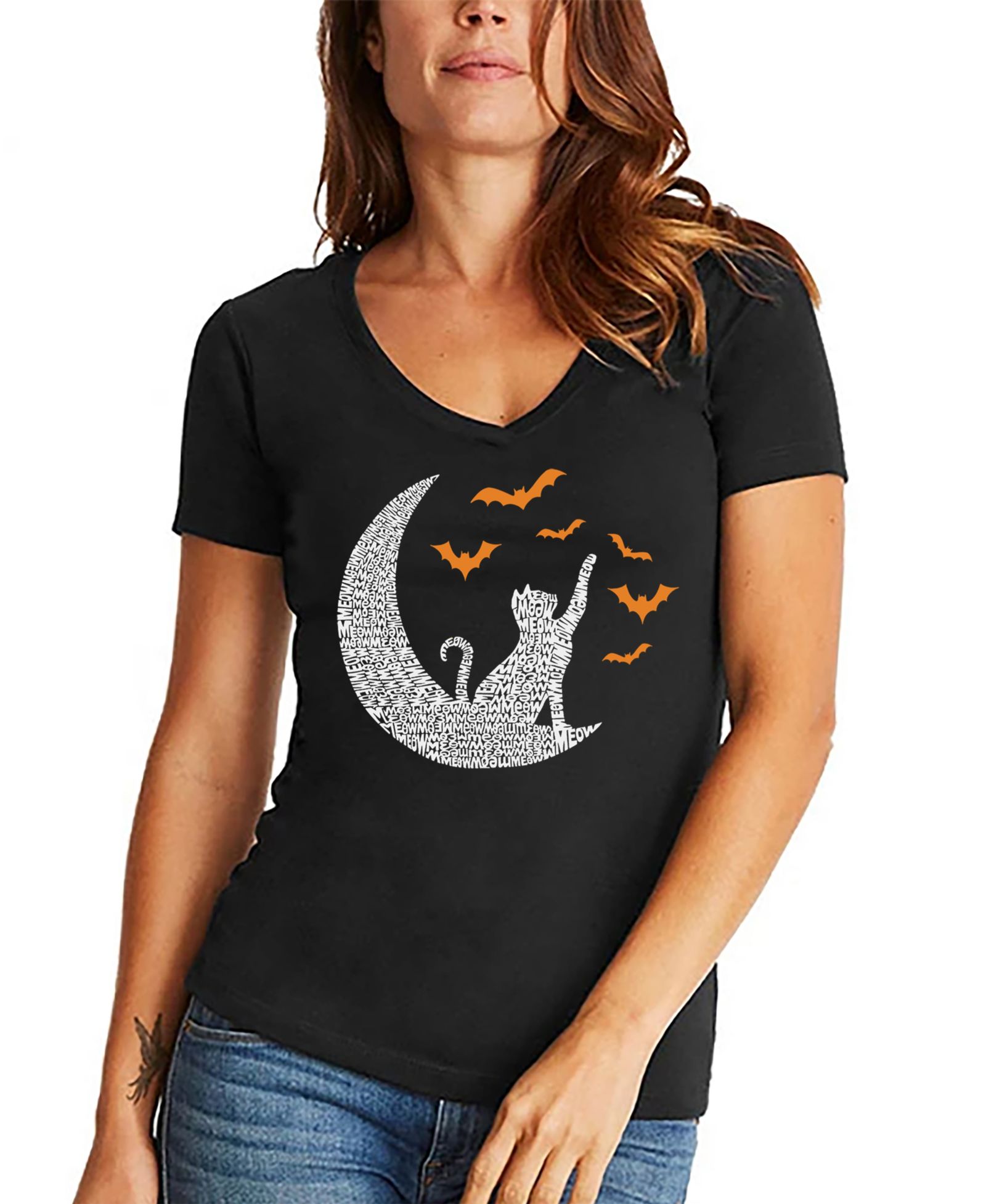 LA Pop Art Женская футболка с принтом Lunar Bats V-Neck
