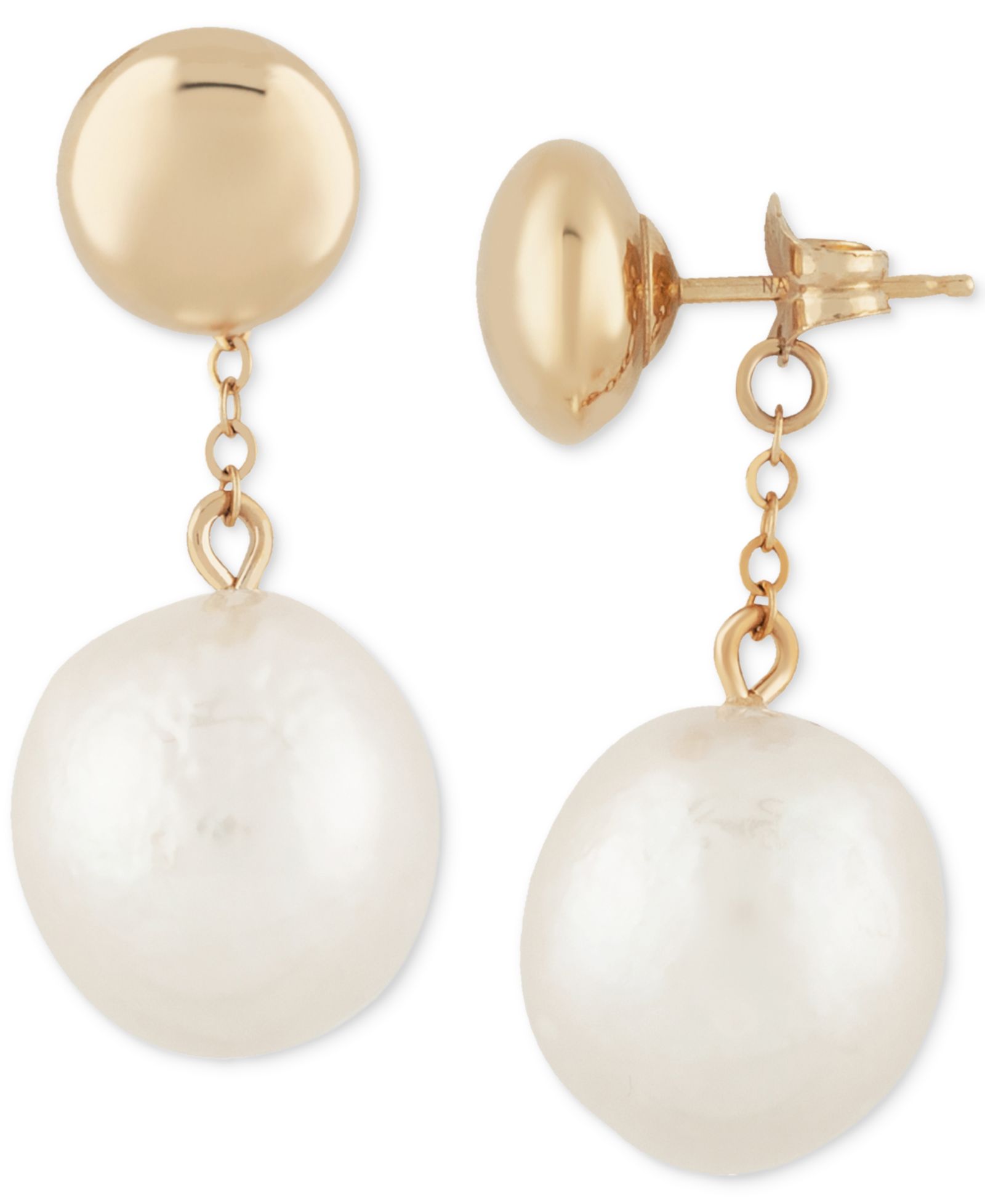 Серьги-подвески с белым жемчугом Baroque (12mm) в 14k желтом золоте