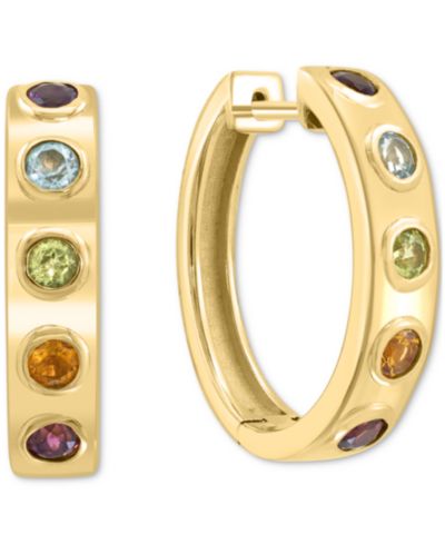 Серьги-кольца EFFY® Multi-Gemstone Bezel Small Hoop в Gold-Plated Sterling Silver, 0.875