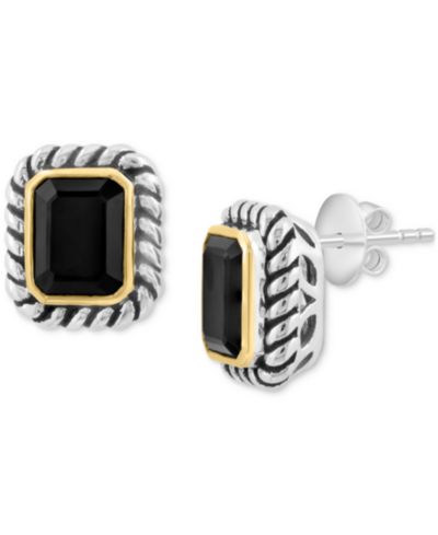 EFFY® Onyx Rope-Framed Stud Earrings in Sterling Silver & 14k Gold-Plate