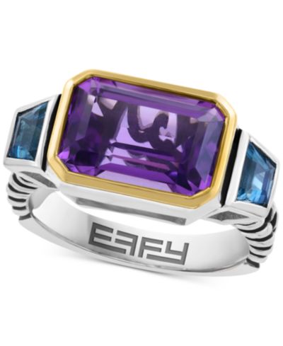EFFY® Amethyst (3-1/3 ct. t.w.) & London Blue Topaz (1 ct. t.w.) Ring in Sterling Silver & 14k Gold-Plate