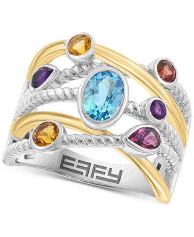 Кольцо EFFY Multi Gemstone Mixed Cut Bezel Crossover Statement в Sterling Silver & 14k Gold-Plated Sterling Silver