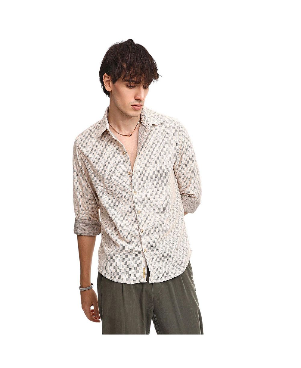 Рубашка Campus Sutra Men's Saltbox Beige Checkered-Textured