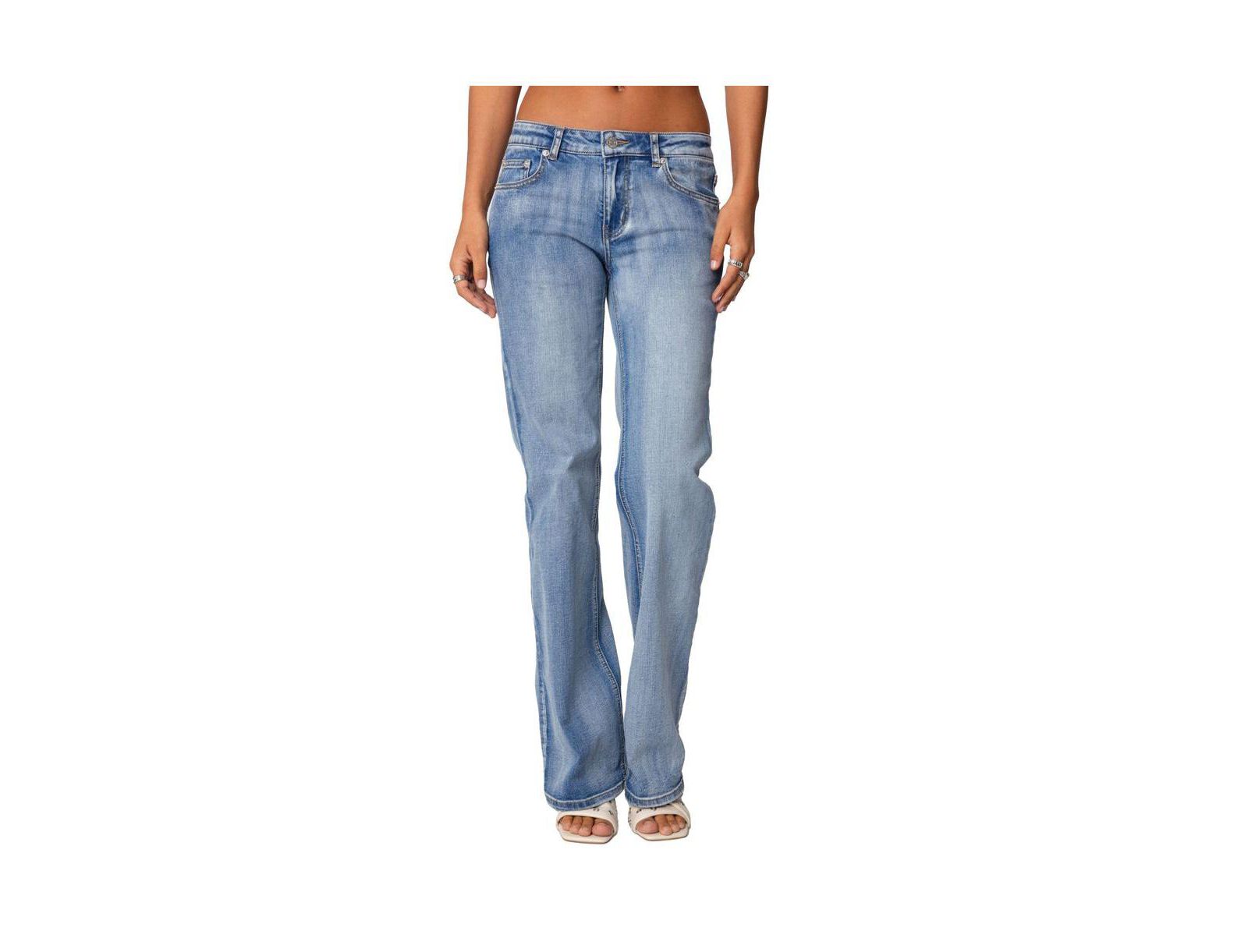 Edikted Women's Boot Cut Washed Low Rise Jeans