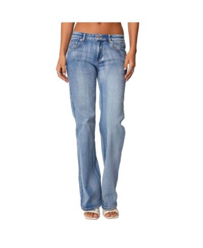 Edikted Women's Boot Cut Washed Low Rise Jeans