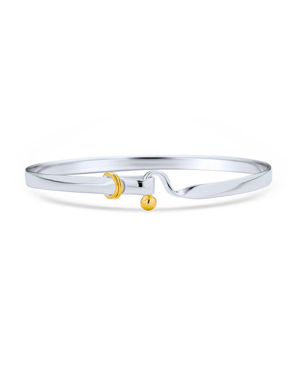 Bling Jewelry Hook Eye Bangle Bracelet Stackable Two Tone Gold Tone .925 Sterling Silver
