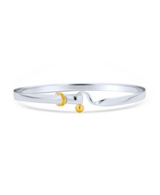 Bling Jewelry Hook Eye Bangle Bracelet Stackable Two Tone Gold Tone .925 Sterling Silver