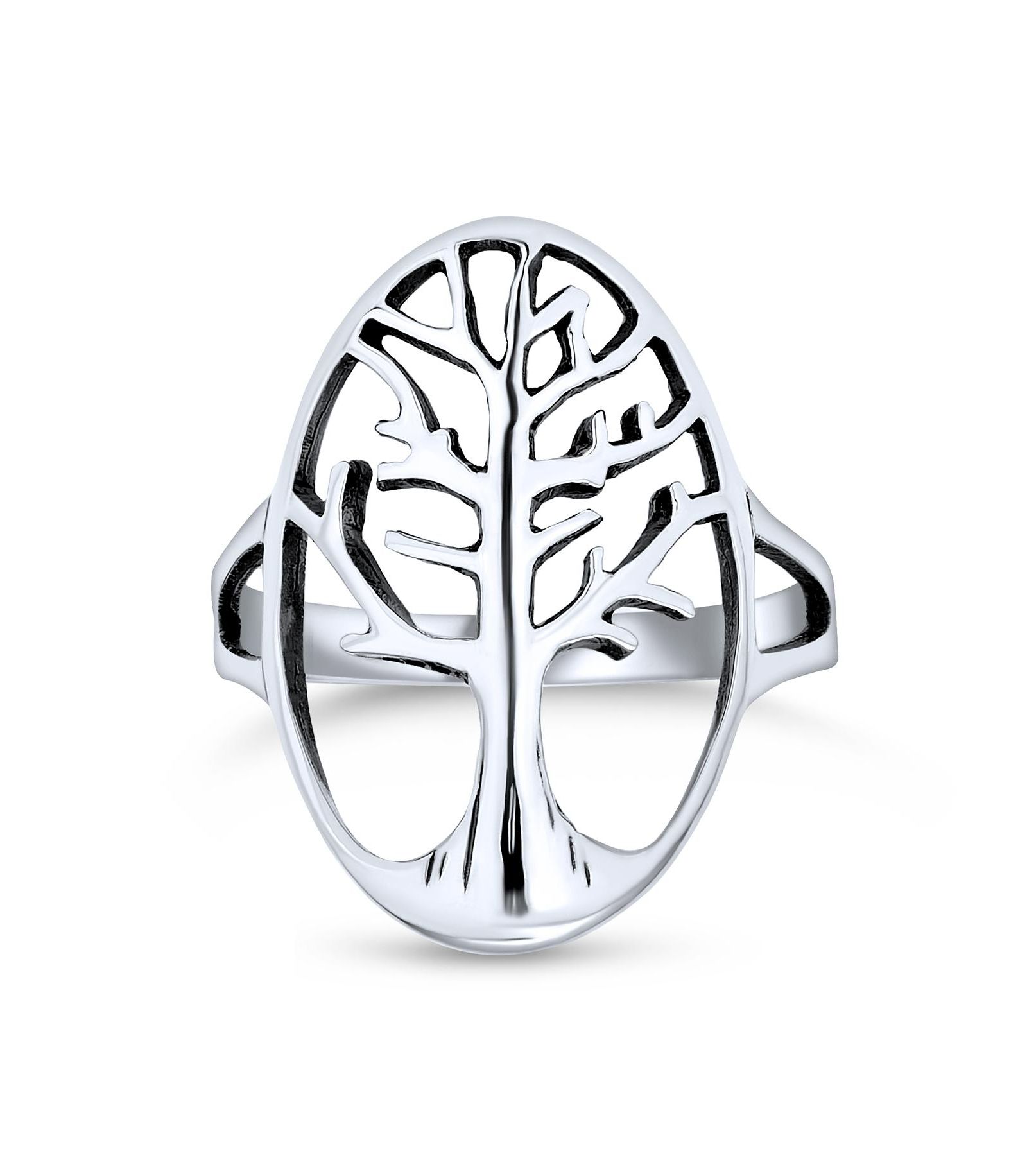 Bling Jewelry Oval Family Wishing Tree of Life Statement Ring Oxidized Sterling Silver