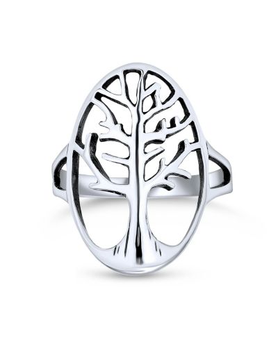 Bling Jewelry Oval Family Wishing Tree of Life Statement Ring Oxidized Sterling Silver