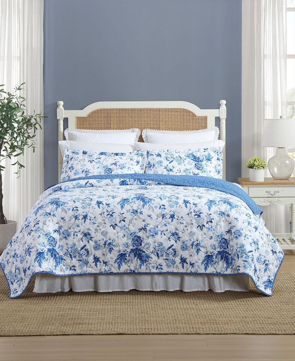 Laura Ashley Breezy Floral Reversible 3-Pc. Quilt Set, King