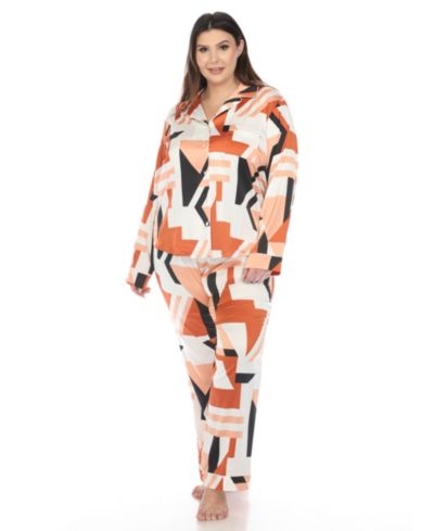 White Mark Plus Size Printed Satin Pajama Set