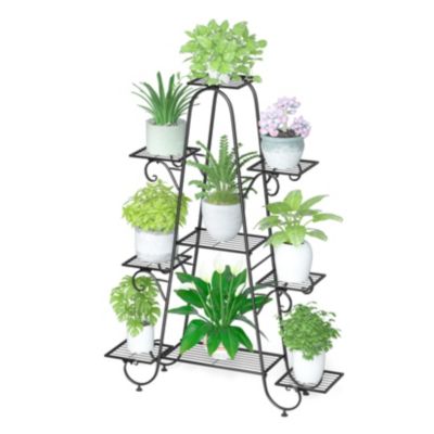 UNHO 9 Tier Metal Garden Plant Stand Flower Pots Display Rack Holder for Plants Black