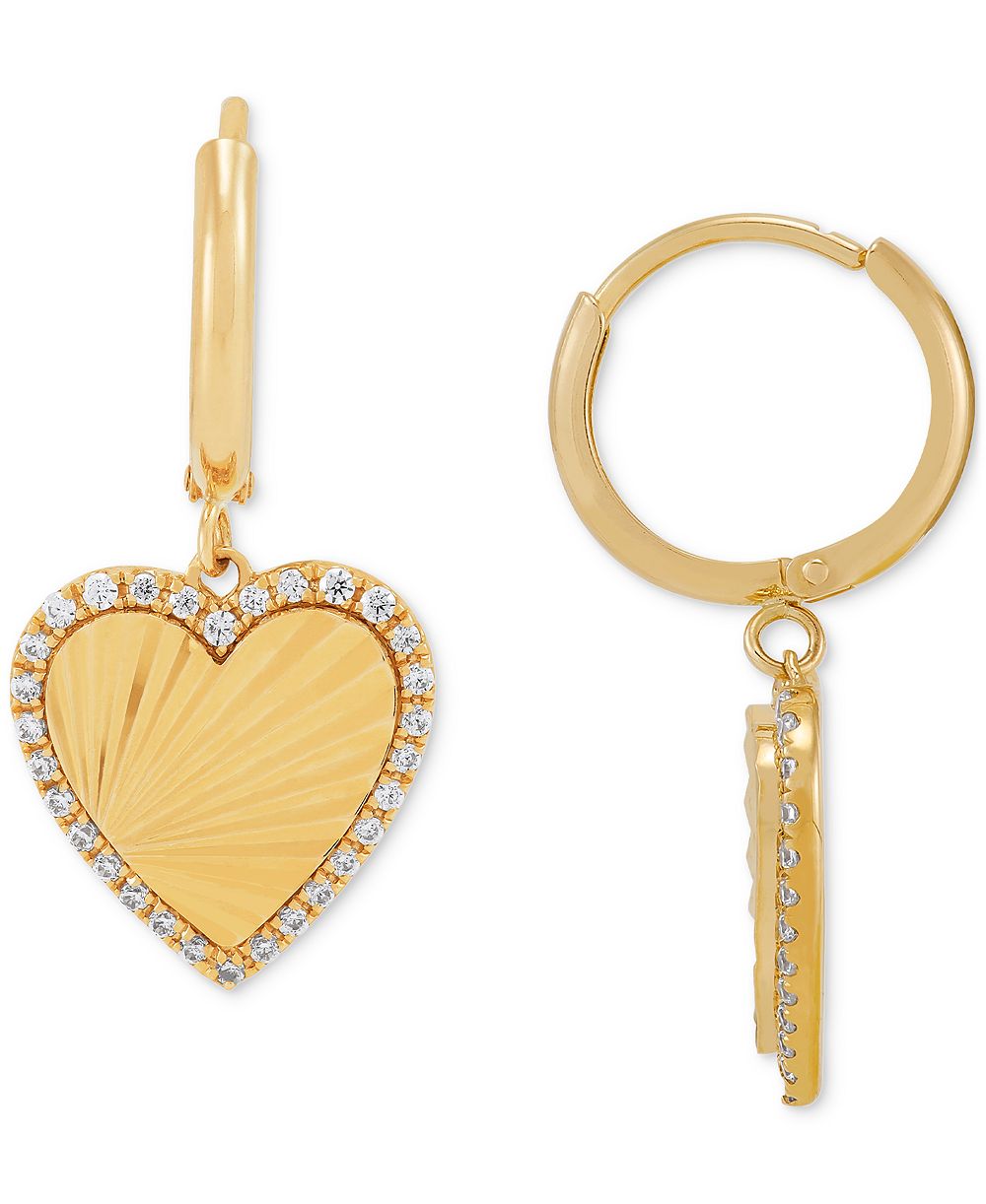 Серьги-кольца Diamond Heart Sunray Halo, серебро с позолотой 14k, 1/4 ct. t.w.