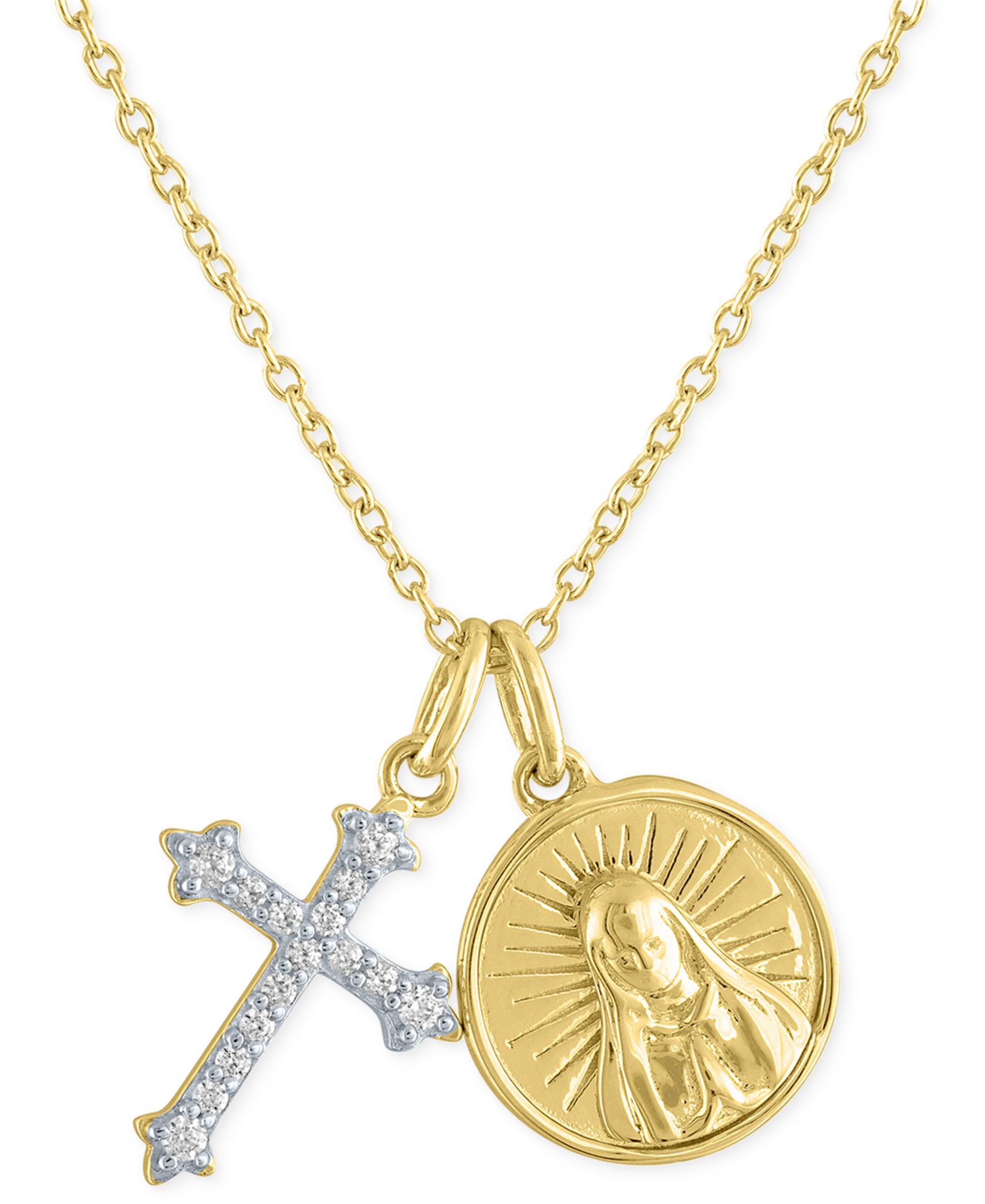 Ожерелье-подвеска с крестом и медальоном Святого, 18", 14k Gold-Plated Sterling Silver