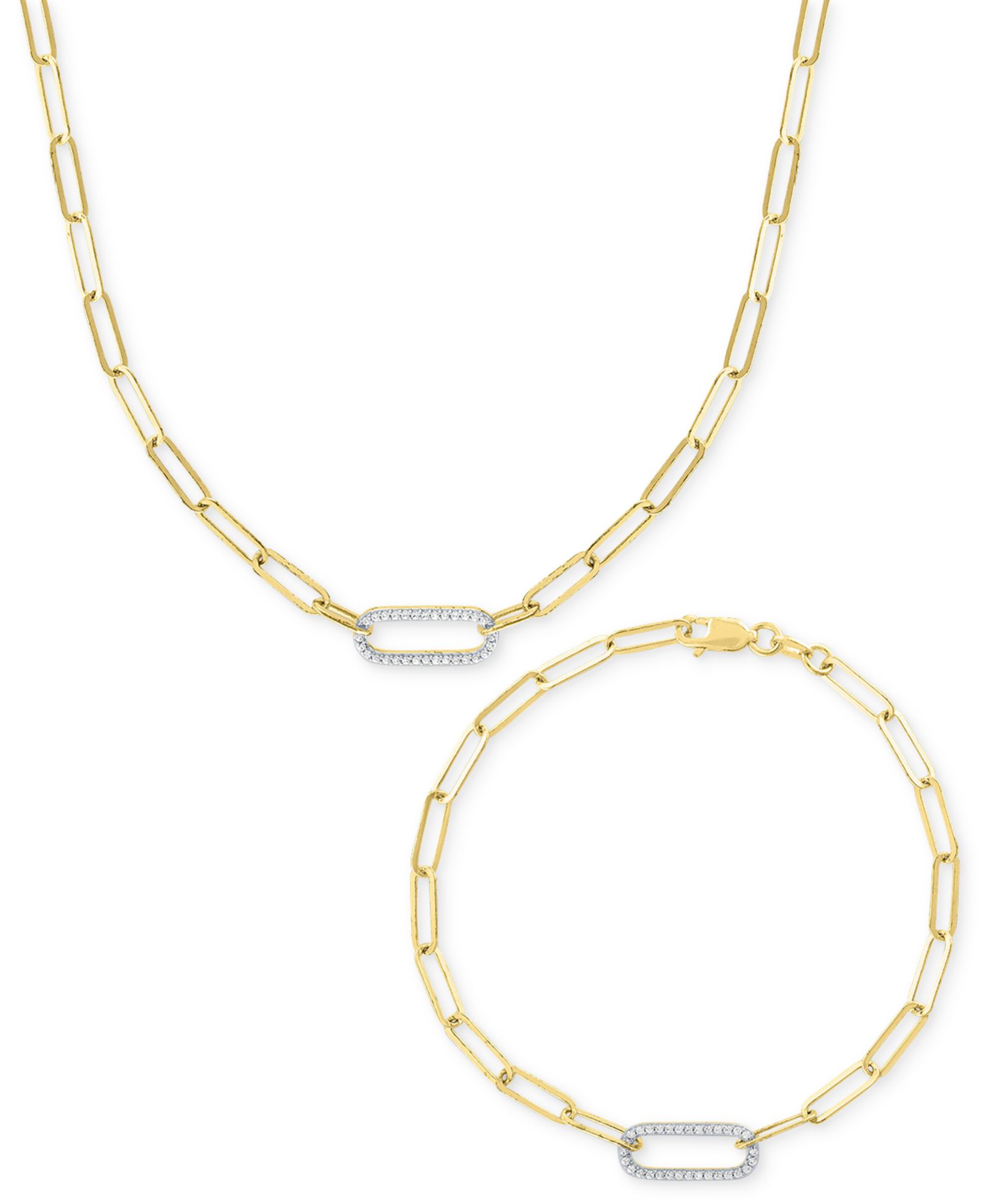 Macy's комплект из 2 предметов: колье и браслет Diamond Paperclip Link (1/4 ct. t.w.) в позолоченном серебре 14k