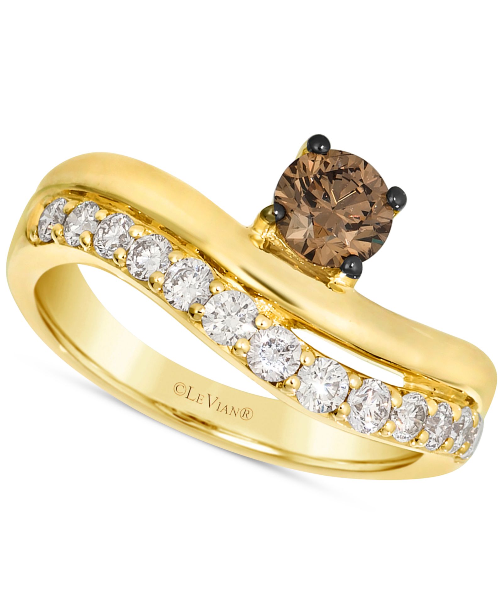 Кольцо Le Vian® Chocolate Diamond & Nude Diamond (1-1/2 ct. t.w.) Double-Row в 14k Yellow Gold