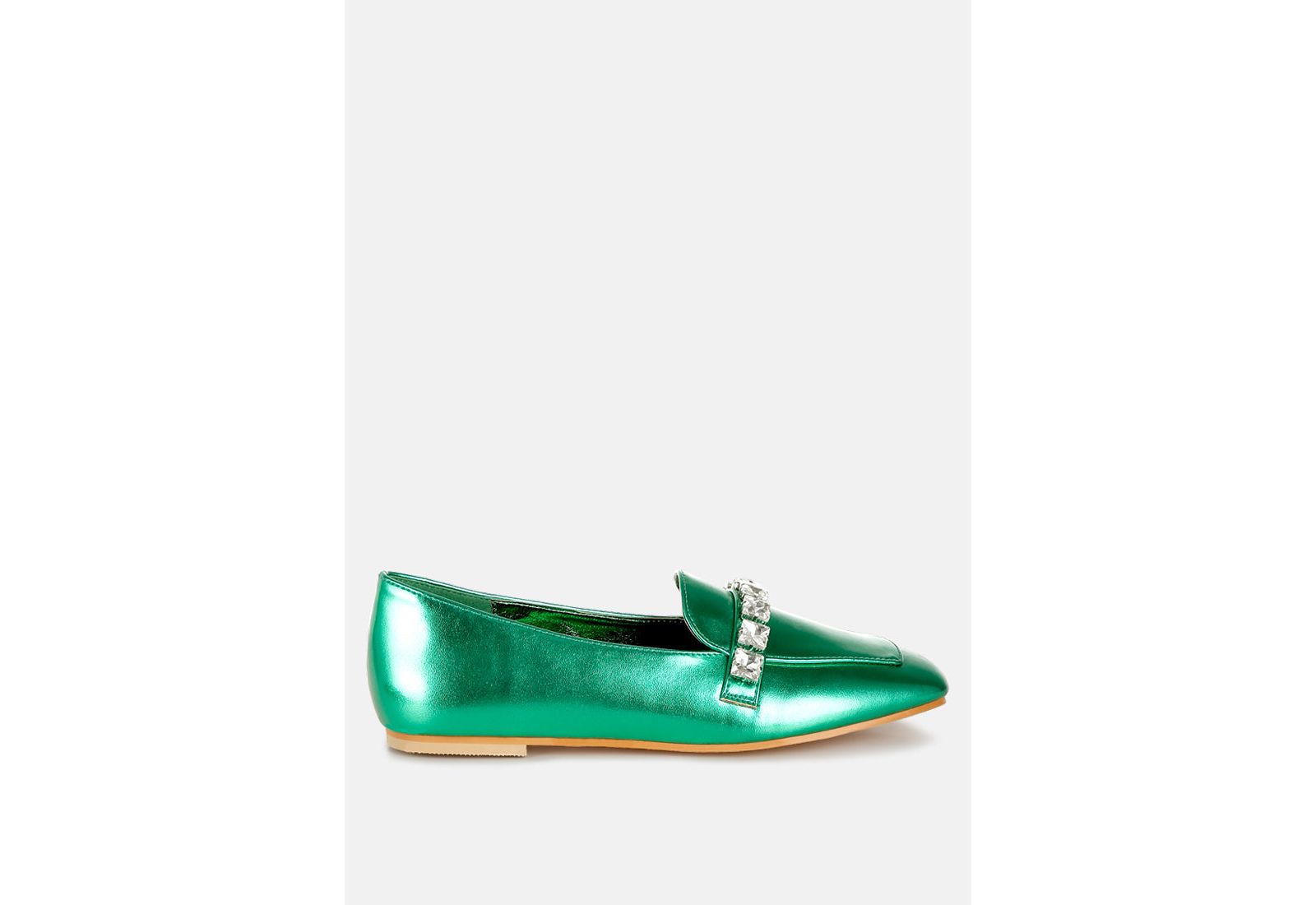 Rag and Co Womens Celosia Metallic Diamante Strap Loafers