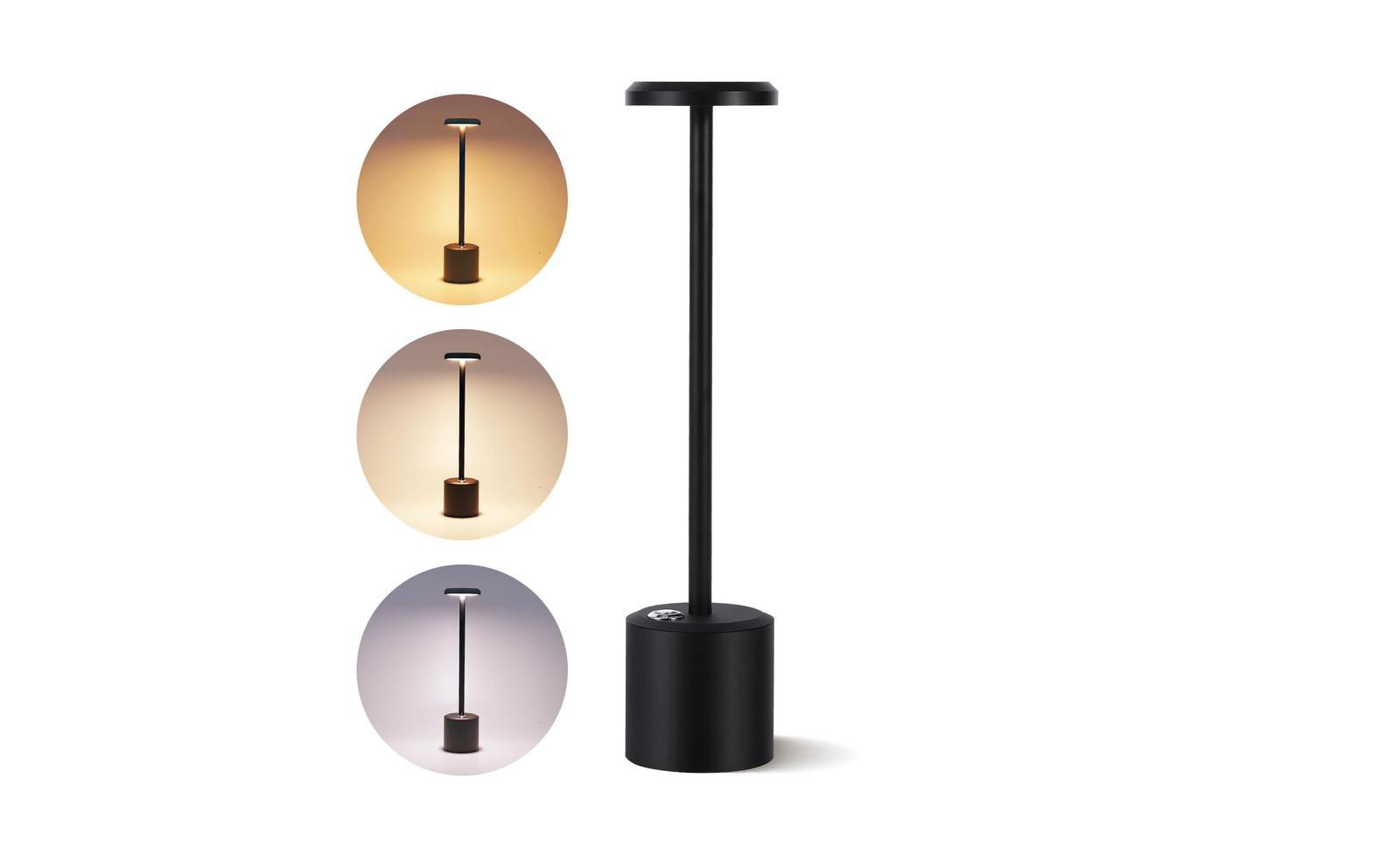 gaomon Litake Black Table Lamp,3 Color Stepless Dimming Cordless Table Lamp,Portable LED Desk Lamp,5000mAh Battery Operated Bedside Lamp for Nightstand,Restaurant,Bar,Camping,Cofe,Outdoor Light 1 Pack