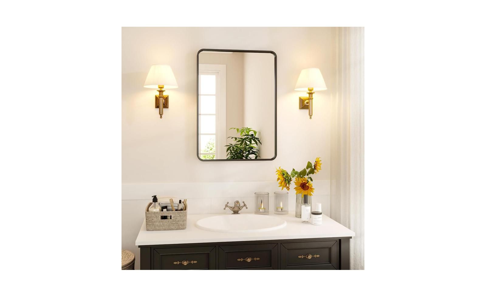 gaomon Bathroom Mirror, Black Wall Mirror, 24x36 Rectangle Mirror for Wal, Black Mirror for Bathroom, Environmentally Friendly Resin Mirror, Anti-Rust, Hangs Horizontally or Vertically