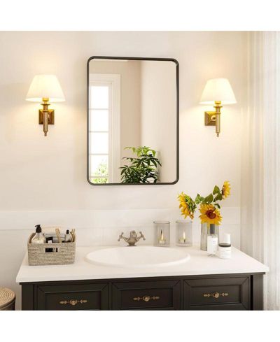 Зеркало для ванной gaomon Black Wall Mirror, 24x36 Rectangle, из экологичной смолы, антикоррозийное, подвесное