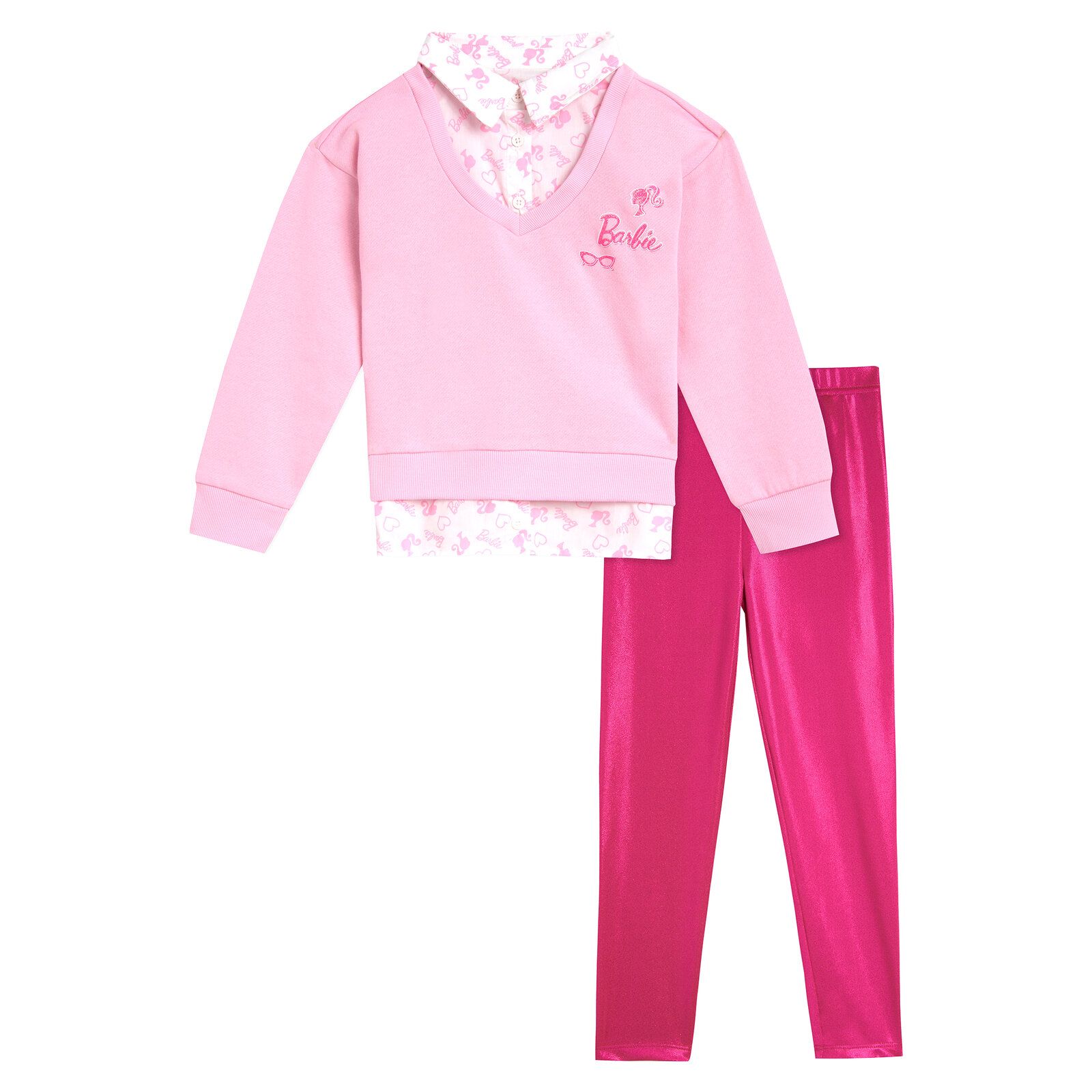 Barbie Детский 2fer Drop Shoulder Fleece Sweatshirt и Leggings Outfit Set